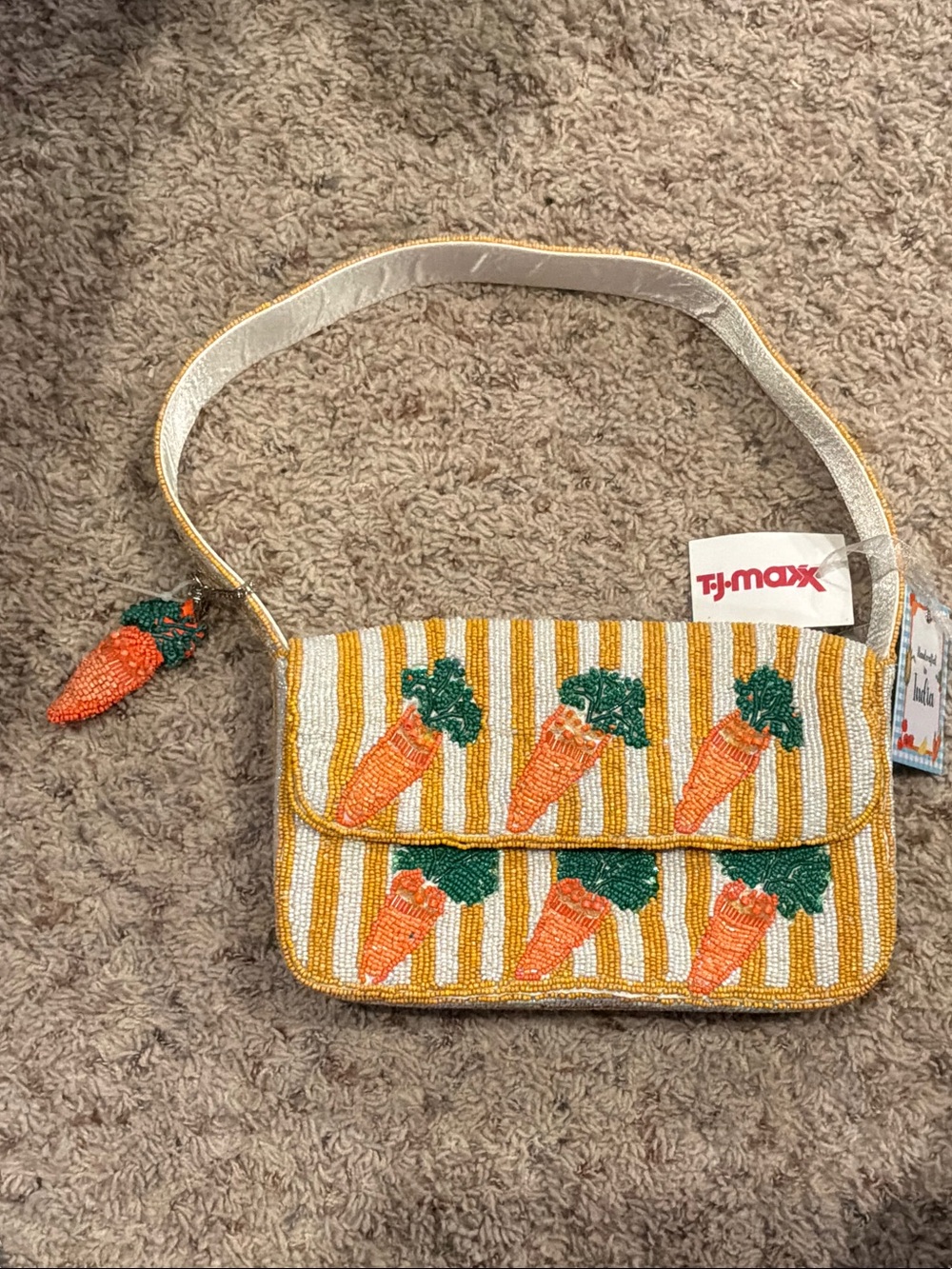Carrot Beaded Purse With Charm